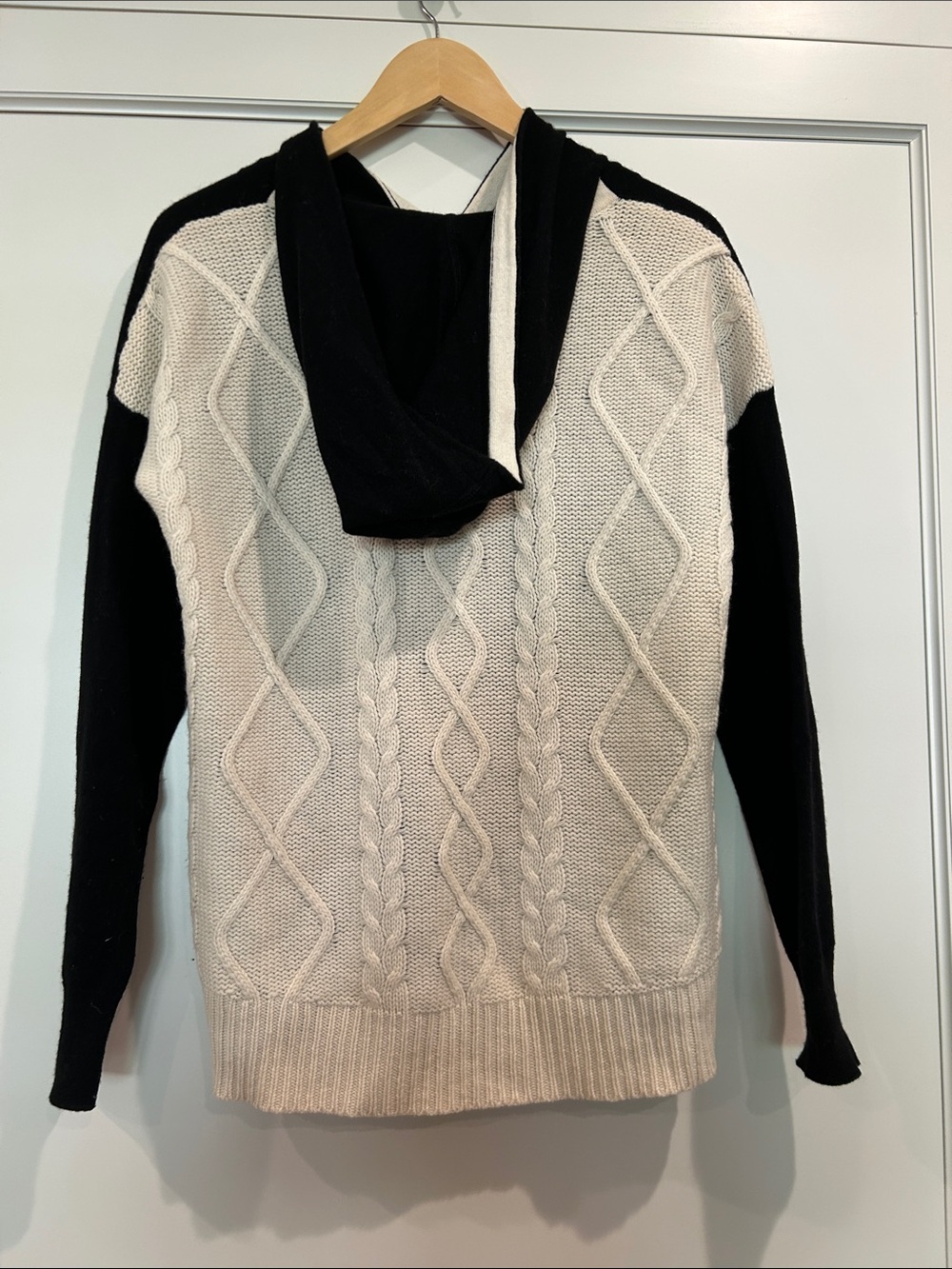 Autumn Cashmere Black and Cream Hooded Cashmere Sweater - Picture 2 of 3